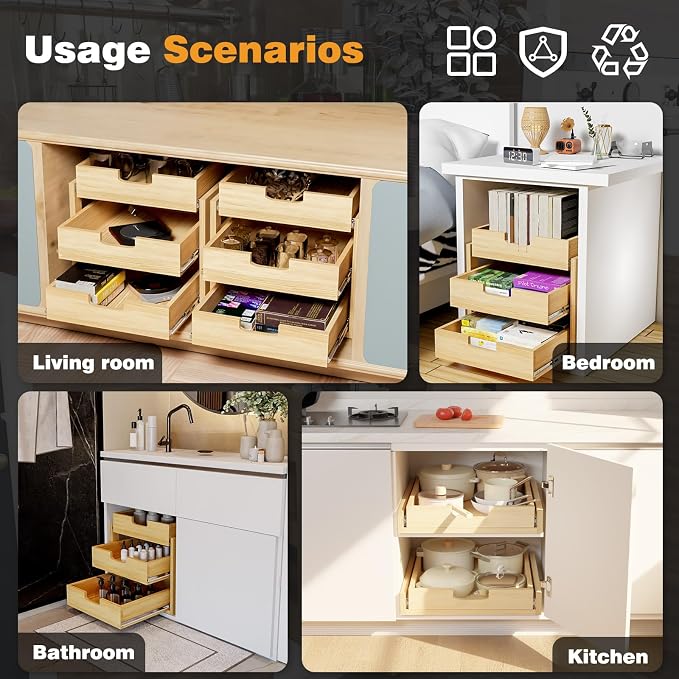 Pull Out Cabinet Organizer, 32''W×21''D Sliding Drawers for Cabinets, Soft Close Slide Out Wooden Pull out Drawers, Base Cabinet Organization for Kitchen, Pantry, Bathroom - Image 7