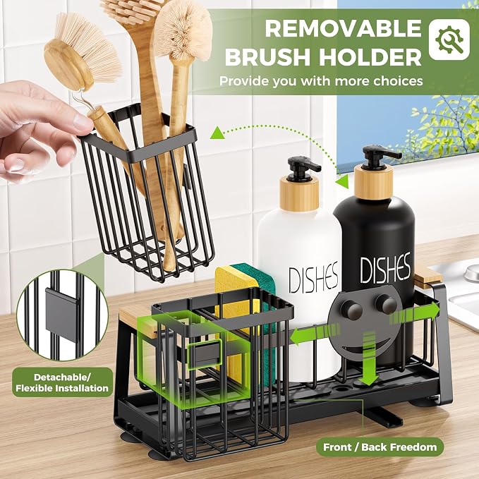 Sponge Holder for Kitchen Sink, Sink Caddy Organizer with Dish Brush Holder, Sink Organizer Rack with Suction Cups, Smiley Face Sponge Caddy Self Drain for Soap Dispenser Storage Accessories - Image 5