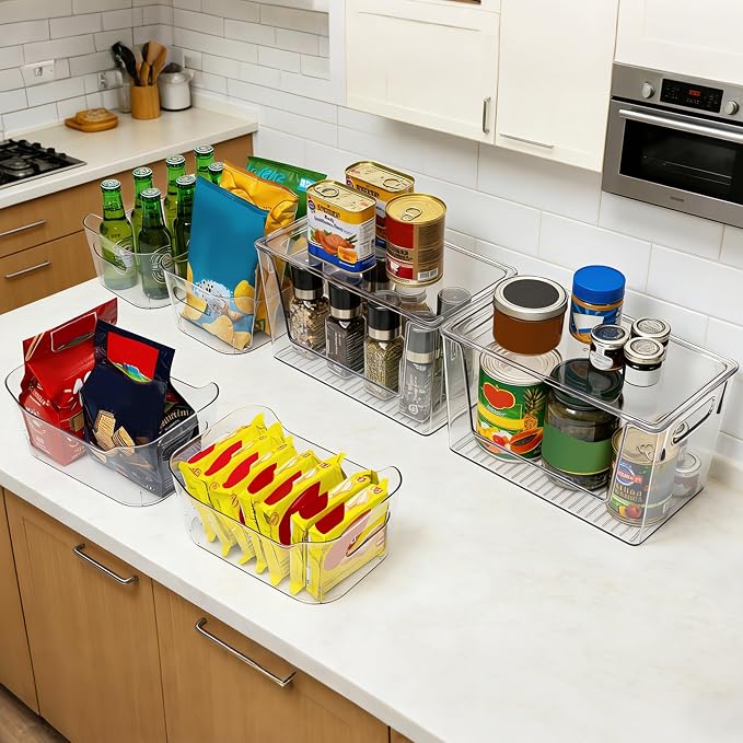 Tiawudi Set of 6 Clear Plastic Storage Bins, 2 Large Stackable Oraganizer with Open Front & Lid, 4 Small Storage Container for Pantry Organization, Multi-Use Organizer Bins for Home, Kitchen, Cabinet - Image 6