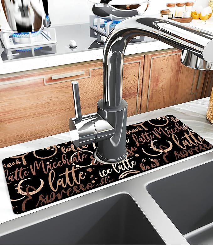 Kitchen Sink Splash Guard Faucet Mat Super Absorbent Fast Drying Mat Sink Gadgets Splash Guard Behind Faucet Drip Catcher for Kitchen (Coffee, 15x5.5in) - Image 2