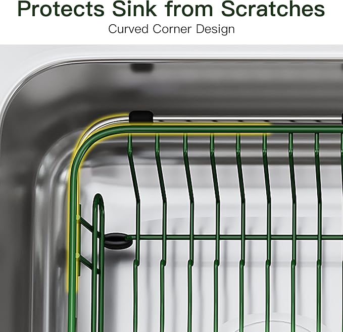 JASIWAY Green Dish Drying Rack in Sink with Utensil Holder, RV, Apartment | Over Sink Expandable Stainless Steel Dish Drainers for Compact Kitchen, Space Saving, Fast Drain, Rustproof, For 1-2 people - Image 8