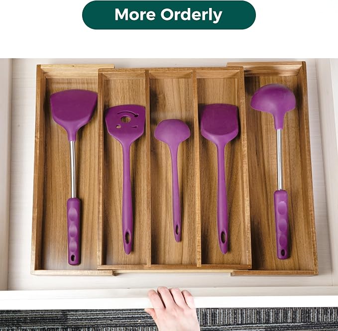 Utoplike Acacia Kitchen Drawer Organizer Expandable, Utensils Cutlery Tray | Large Silverware Divider for Knives, Flatware, Knives in Kitchen, Bedroom, Living Room, Adjustable 3-5 Slots - Image 4