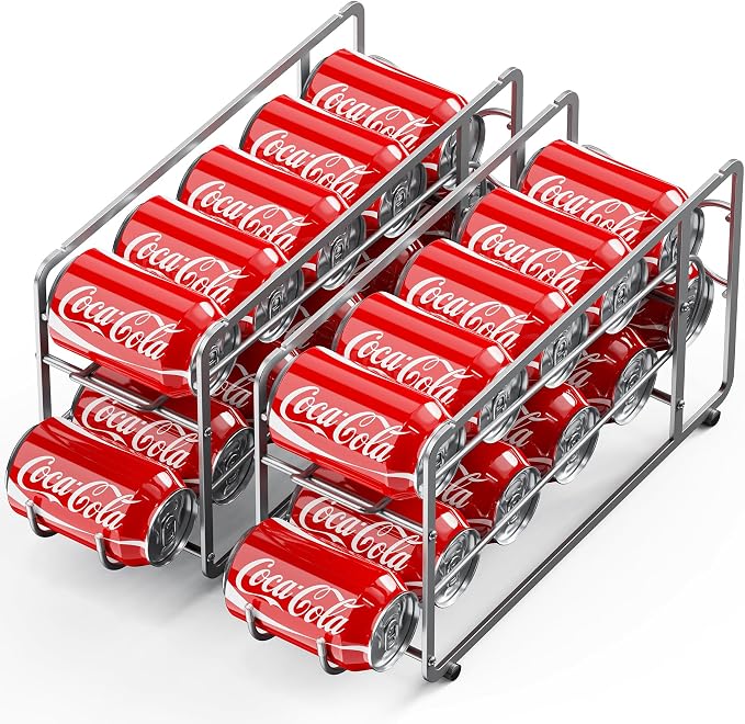 Canyave Soda Can Organizer Storage Rack, 2 Pack Stackable Beverage Soda Can Dispenser Organizer Holder for Refrigerator, Cabinet, Pantry (Silver) - Image 2