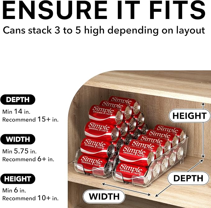 Simple Houseware Soda Can Organizer Dispenser Refrigerator/Pantry, Set of 6 | Clear - Image 4