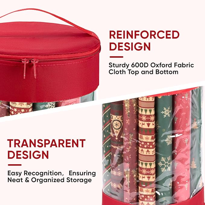 BALEINE Christmas Wrapping Paper Organizer Storage, 41" Gift Wrap Paper Holder, Clear PVC & Durable 600D Oxford Fabric, Fits 18-25 Rolls, Grey - Image 2