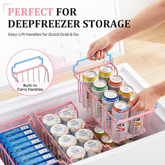 SUNALLY Stackable Storage Bins 6 Pcs Wire Baskets Freezer Organizer, Pink | Pantry Organizers Storage, Vegetable Fruit Storage Basket for Countertop, Kitchen Baskets for Onion Potato Snack Cans Storage - Image 4