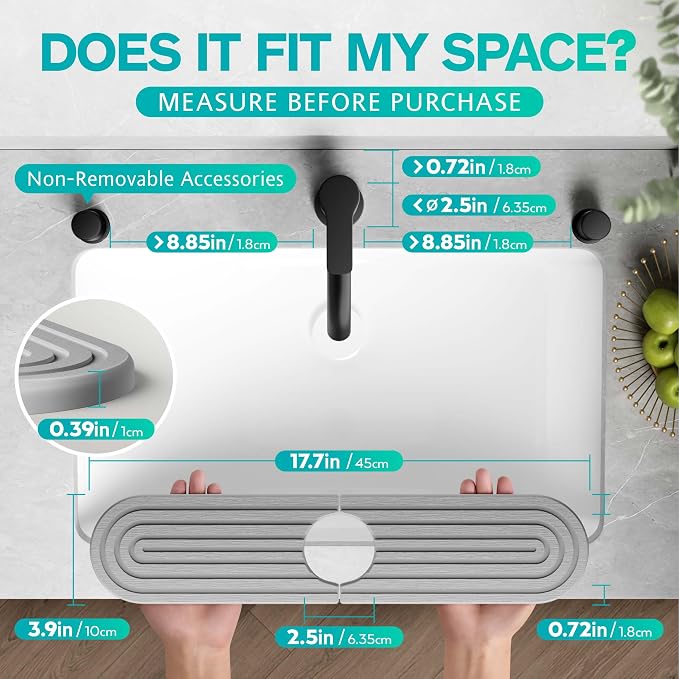 Stone Faucet Mat for Kitchen Sink – Diatomite Fast-Drying Stone Tray, Faucet Mat Sink Splash Guard, Decorative Sink Protector for Kitchen Bathroom Counter [Gray, 17.7''x3.9''] - Image 2