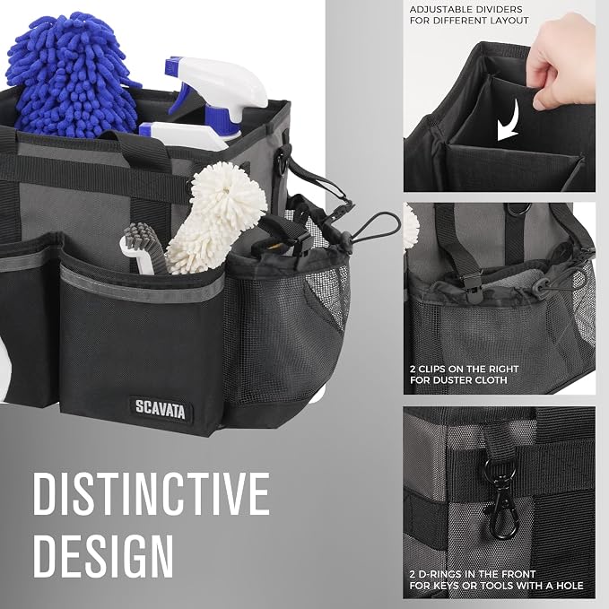SCAVATA Compact Wearable Cleaning Caddy with Handle & Shoulder Straps | Small Cleaning Supplies Organizer, Under Sink & Car Cleaning Tools Storage Bag for Housekeepers Cleaners, DarkGrey - Image 3
