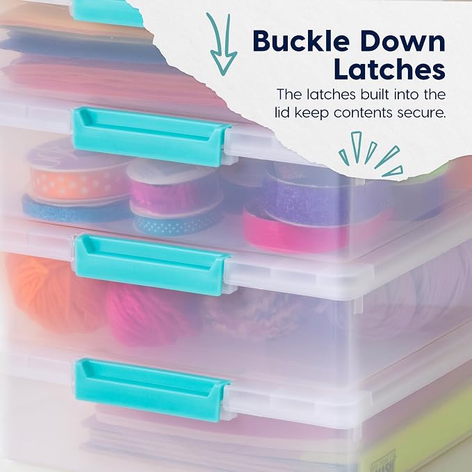IRIS USA Storage Bins with Lids |Made in USA| 6 Qt - (4-Pack) - Clear | Sensory Craft Organizers, Plastic Clip Box Totes, Flat Containers for Organizing Paper, Office, Art & Study Supplies - Image 8
