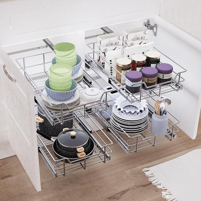 Pull Out Cabinet Organizer 18" W X 22" D, Chromed, Full Slide Out Drawers | For Kitchen Organizers and Storage, Pull Out Drawers For Cabinets Capacity Heavy Duty Caddy, Cabinet Shelves, Bathroom Pantry - Image 5