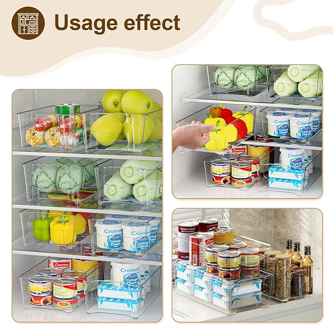 Clear Fridge Organizer, Refrigerator Organizer Bins with Handle, Freezer, Kitchen Cabinet, Pantry Organization, BPA Free Fridge Organizers (12.4 inch 4 Pack) - Image 4