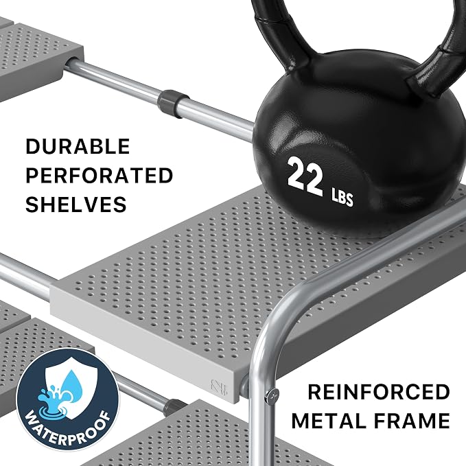 Simple Houseware Under Sink 2-Tier Heavy Duty Expandable Organizer, Silver | Adjustable Width 15.75–25 Inches with 4 Shelf Height Levels - Image 6