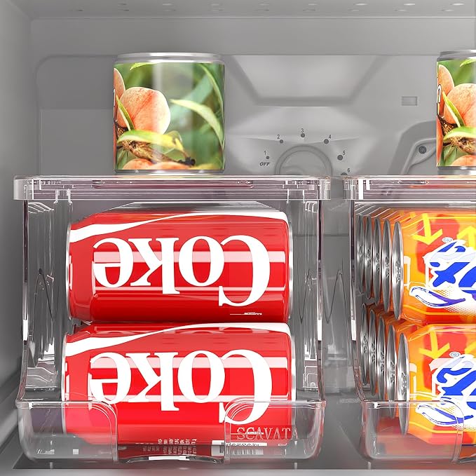 SCAVATA 2 Pack Stackable Refrigerator Organizer, Soda Can Dispenser Pop Cans Container Beverage Holder with Lid for Fridge, Freezer, Kitchen, Clear Plastic Storage Bins-Holds 10 Cans Each - Image 7