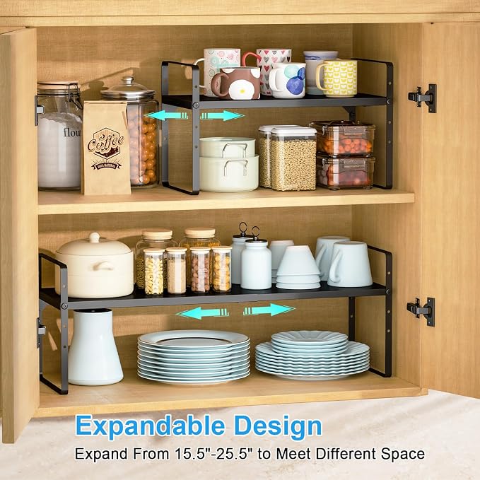 15.5 to 25.5 Inch Kitchen Cabinet Shelf Organizers，Kitchen Shelf Organizer | Adjustable Counter Organizer, Set of 4 Expandable Countertop Storage Shelves, Stackable Design, 30LBS Heavy Duty, Space Saver - Image 4