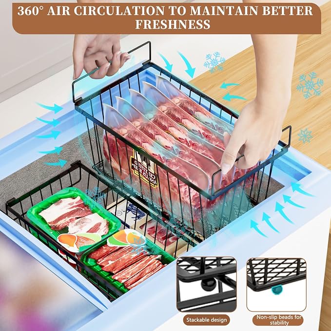 Enhanced Leak-Proof Bottom, Freezer Organizer Bins for 7 Cu.Ft,8 Pack) | Stackable Chest Freezer Organizer Bins, Baskets with Handles, Leak-proof Wire Storage Container Baskets for Sort Frozen Meats - Image 6