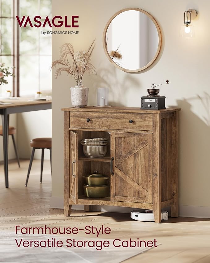 VASAGLE LIRY Collection - Buffet Cabinet, Coffee Bar Cabinet with a Drawer, Adjustable Shelf, Sideboard Storage with Cable Hole, Drawer Divider, Honey Brown UBBK341K01 - Image 3