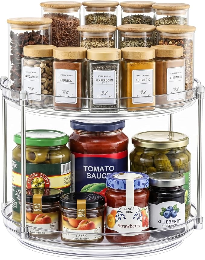 2 Tier Non-Skid Acrylic Lazy Susan Turntable Organizer - Rotating Spice Rack - Spinning Organization Tray for Kitchen, Pantry, Countertop, Closet, Bathroom, Vanity, Medicine Cabinet Organizing, 12'' by MakeLifeBetterEasier