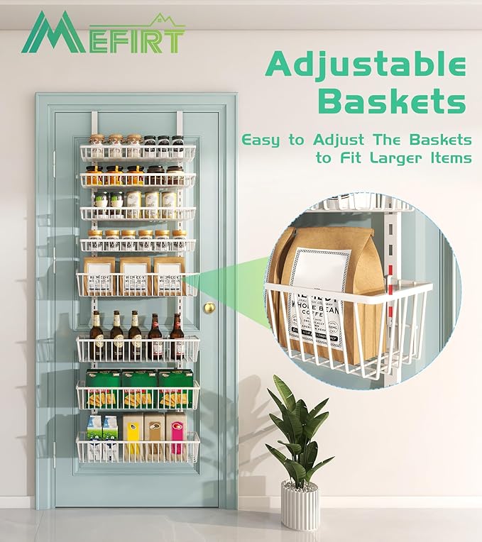 Mefirt Over The Door Pantry Organizer, Pantry Organization and Storage | Pantry Hanging Organizers and Storage, Adjustable Heavy-Duty Metal for Home & Kitchen, Back of Door Seasoning Rack - Image 2