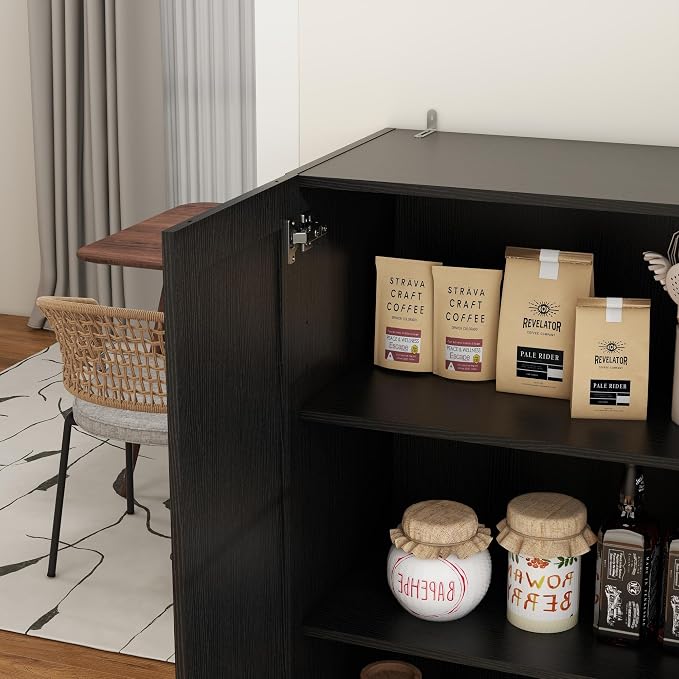 Wooden Storage Cabinet, Collection Food Pantry Narrow Cabinet Free Standing with 2 Doors and 3 Shelves Tool Cabinet, for Kitchens, Living Room, Utility Rooms (Black) - Image 6