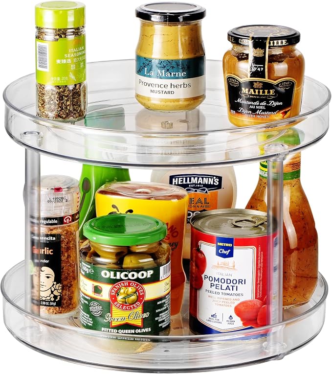 Amolliar 2 Tier 11" Lazy Susan, Rotating Turntable Organizer for Cabinet, Kitchen, Fridge, Countertop, Bathroom, Pantry Organizer Storage, Spice Spinner Rack for Condiment, Snack, Under Sink Organizer by Amolliar