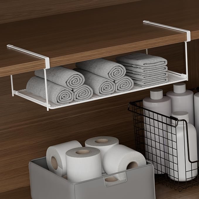 Foldable Metal Under Cabinet Organizer,Multi-Functional Hanging Storage Rack for Aluminum Foil,Plastic Wrap,Kitchen Wipes,Space-Saving,Tool-Free Install,Rust-Resistant,Ideal for Kitchen (Black) - Image 6