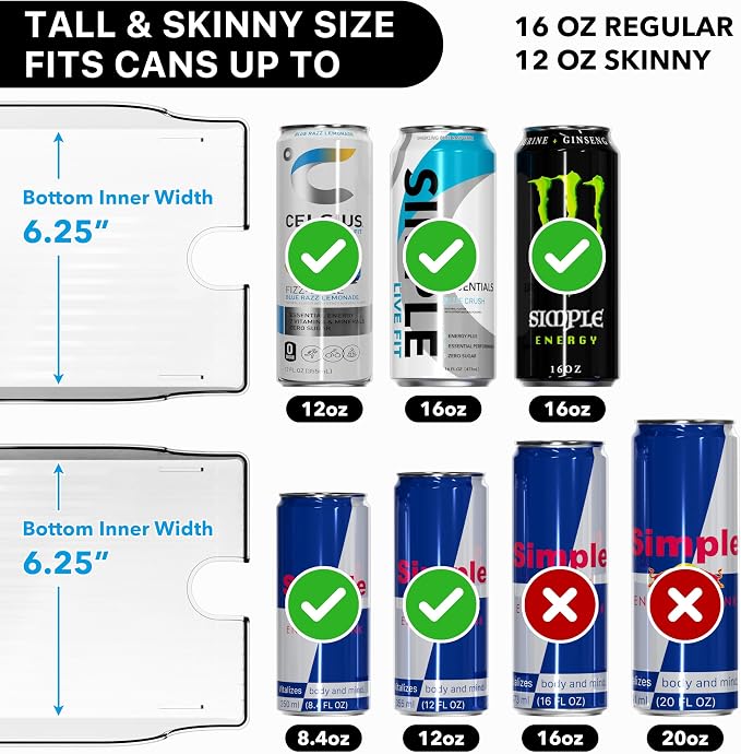 Simple Houseware 4-Pack Assorted Can Organizer for Refrigerator/Pantry | Clear, Set of 4 - Image 3