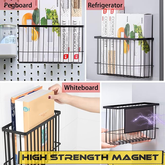 Magnetic Shelf Fridge Basket Bin for Whiteboard Washer Dryer Locker Cabinet | No Drilling Or Tools Needed, Reusable Magnet Organizer Classroom Office Home Kitchen Laundry Storage Rack Container Holder - Image 6