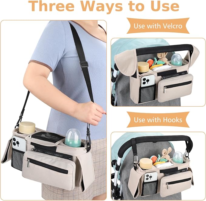 Accmor Universal Stroller Organizer with Insulated Cup Holder Detachable Phone Bag and Shoulder Strap,Stroller Bag Caddy Organizer for Uppababy, Baby Jogger, Britax Strollers - Image 5