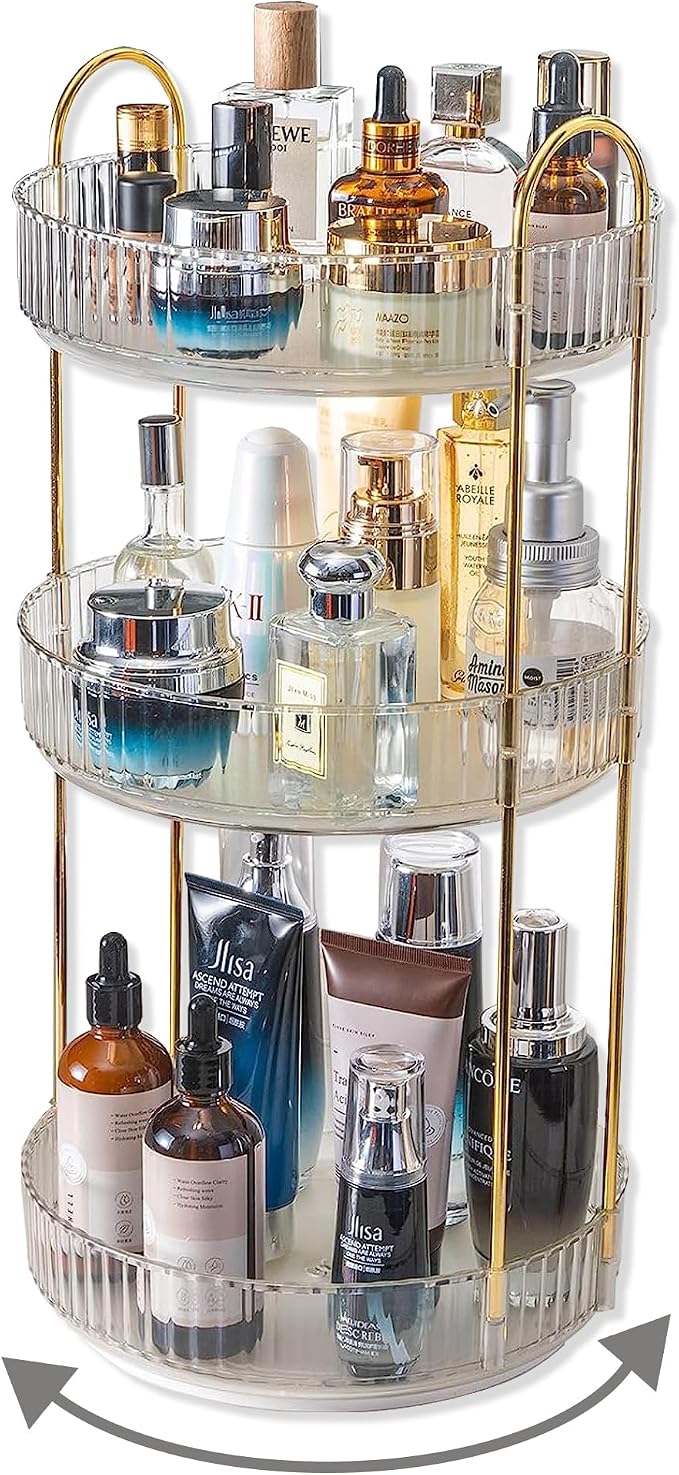Asayuee 360 Rotating Makeup Organizer,3 Tier Large Capacity Make Up Organizers and Storage,Skincare Perfume Vanity Organizers,Bathroom Cosmetics Storage Organizer Countertop (Clear-3 Tier) by Asayuee