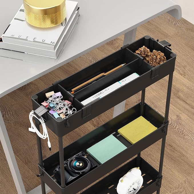 Slim Storage Cart 4 Tier,Bathroom Organizer Rolling Utility,Mobile Shelving Unit Slide Out for Office, Kitchen, Laundry Room & Narrow Places,Black - Image 2