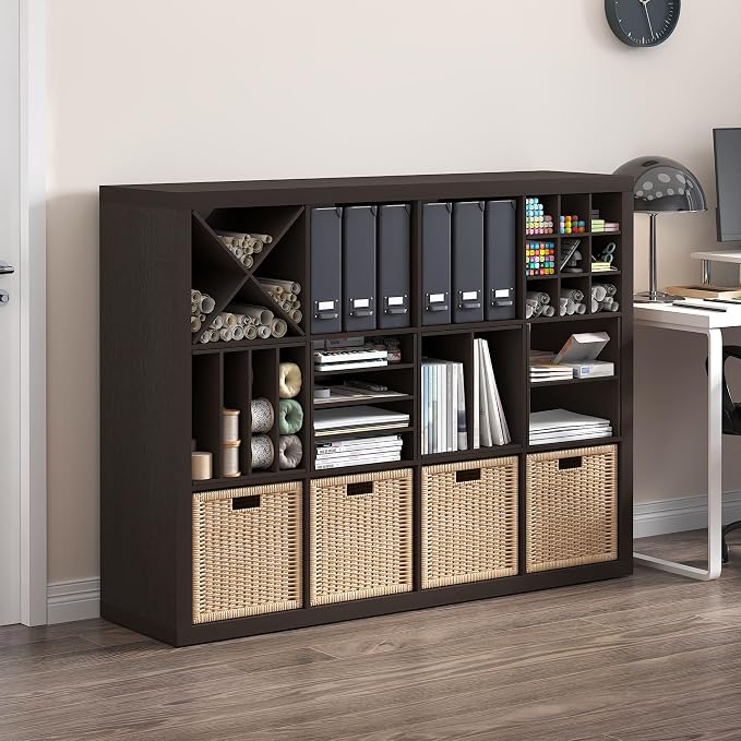 Furinno Cubicle X-Shelf Cube Insert, 3-Shelf Cube Organizer, Dark Oak | 12.9W x 12.9H, Accessory, Fits into Triple Thick Cubes Series, IKEA Kallax, for Organizers and Storage - Image 2