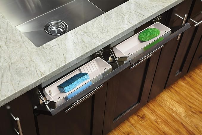 Rev-A-Shelf 14" Tip-Out Plastic Sink Trays for Kitchen and Bathroom Base Cabinet, Pull Out Vanity Shelf Home Organizer, White, 6572-14-11-52 - Image 6