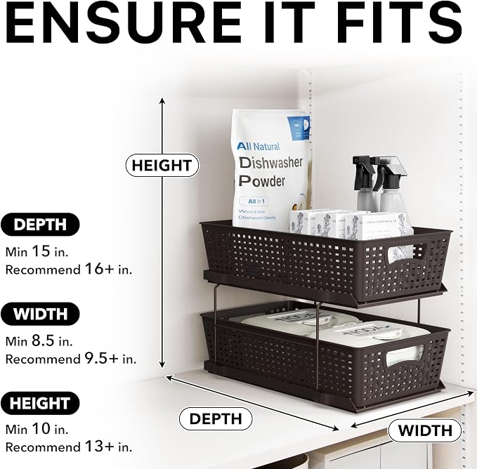 Simple Houseware 2 Tier Pull-Out Sliding Drawer Under Sink Storage, Brown | Great for Kitchen Bathroom Tray Shelf Organizer - Image 7