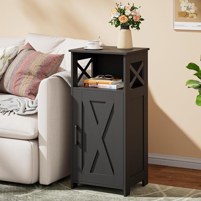 Homhedy Farmhouse Bathroom Storage Cabinet with Doors, Small Floor Cabinet | Toilet Paper Cabinet with Adjustable Shelf, Freestanding Storage Cabinet for Kitchen/Laundry/Living Room, 14"W, Black - Image 7