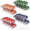 Simple Houseware 4-Pack Auto-Rolling Beverage Can Organizer for Fridge | Clear, Set of 4, Front-Loading Soda Dispenser with Smooth Glide Design, Space-Saving Refrigerator Storage Bins by SimpleHouseware