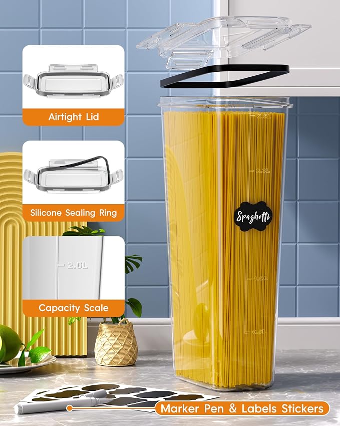 Airtight Food Storage Containers with Lids, 15 PCS Kitchen and Pantry Organization Canisters, BPA-Free, PVC-Free, Food-grade Plastic Leak-proof Jars for Cereal, Flour, Sugar, Extra 24 Labels & Marker - Image 3