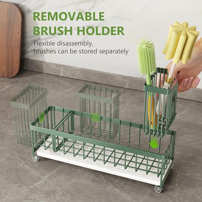 Cisily Extra Large Sink Caddy Organizer with Drying Stone, Sage Green Sponge Holder for Kitchen, Dish Brush Holder for Countertop, Kitchen Decor Storage and Essentials - Image 5