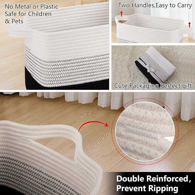 OIAHOMY Storage Basket, Woven Baskets for Storage, Cotton Rope Basket for toys,Towel Baskets for Bathroom - Pack of 3, Gradient Dark - Image 6
