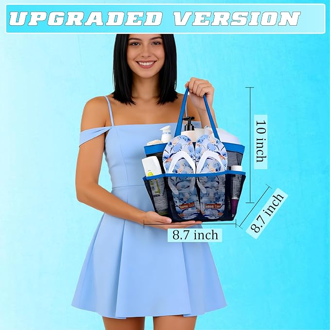 Mesh Shower Caddy Portable - 9 Pockets for College Dorm Room Essential | Large Capacity Mesh Shower Caddy with 9 Pockets, Portable Hanging Toiletry Bag for College Dorm, Gym, Camping and Beach - Image 3