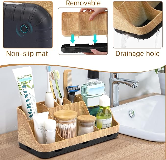 GFWARE Bathroom Organizers and Storage - Detachable 7 Slots Kids Electric Toothbrush and Toothpaste Holde Drainage for Bathroom Accessories Organization Counter Vanity Storage - Image 4