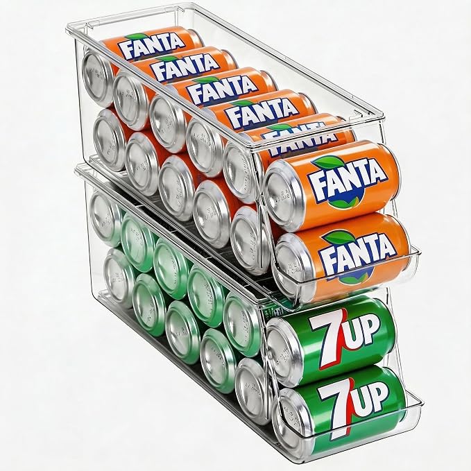 Extra Long and Enlarged Soda Can Dispenser with Lid for Refrigerator -Stackable Drink Organizer for Fridge, Pantry - Holds 12 Cans Each, BPA Free - 2 Pack by BIINONE