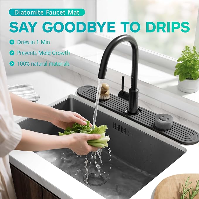 Stone Faucet Mat for Kitchen Sink – Diatomite Fast-Drying Stone Tray, Faucet Mat Sink Splash Guard, Decorative Sink Protector for Kitchen Bathroom Counter [Dark Gray, 17.7''x3.9''] - Image 5