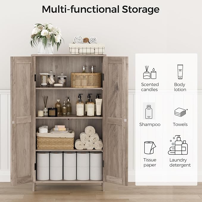 Homleke 43.3" H Farmhouse Bathroom Storage Cabinet with Adjustable Shelves | Freestanding Storage Cabinet with Barn Doors for Bathroom, Kitchen, Living Room, Dining Room & Entryway, Greige - Image 4