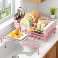 SAYZH Expandable Dish Drying Rack for Kitchen Counter, Metal, Pink | Foldable Over Sink, Large Capacity, Rust-Resistant, Adjustable for Most Sinks, Automatic Drainage, Removable Utensil Holder by SAYZH