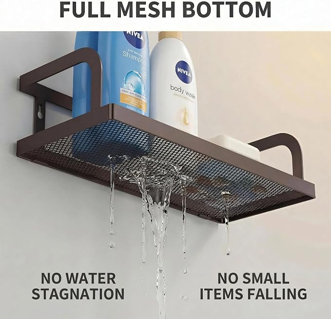 PUSDON 2-Pack 16.5" Extra Long Slim Hollowout Shower Caddy, Wall Mount Spice Rack & Bathroom Organizer, Mesh Bottom Cabinet Door Shelf Holds 50LBS - Vintage Bronze, Hollowout - Image 5