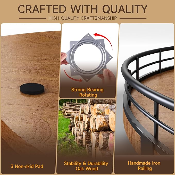 AMH 21-Inch Walnut-Finish Wooden Lazy Susan Organizer for Dining Table | Smooth rotating oak tray with walnut finish for dining tables, kitchen counters, pantries and cabinet storage. - Image 6