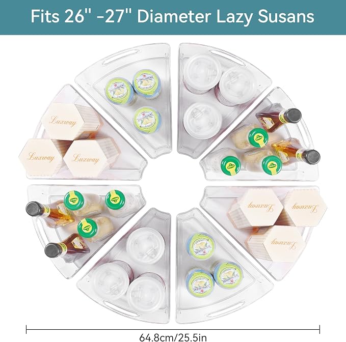 Oubonun Lazy Susan Organizers Set of 8, 10.2”x 9.4”x 4” Plastic Transparent Kitchen Cabinet Storage Bins with Handle, 4" Deep Container, 1/8 Wedge - Food Safe, without BPA | For 26 8" Deep Wedge Bins with Handles and Matte Non-Slip Bottoms, Pantry Item... - Image 2