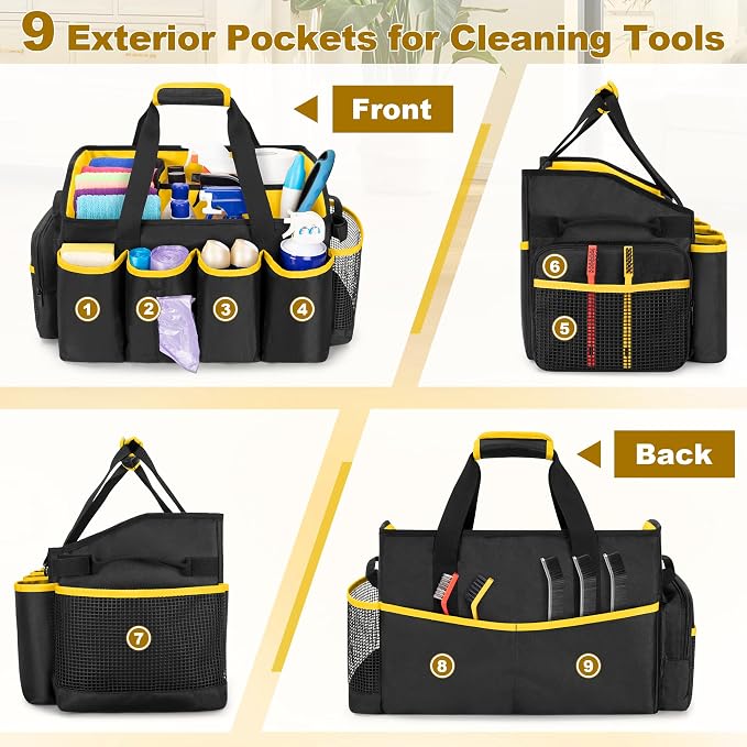 PGmoon Extra-Large Cleaning Caddy Organizer Bag with Handle | Cleaning Supply Tote Bag Built-in Support Boards for Car, Home, Housekeeping Work, Kitchen Cleaning Supplies - Image 4