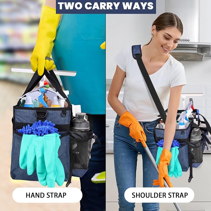 Large Cleaning Caddy Bag Built-in hard plastic sheet Aluminum foil lining | Waterproof nylon, aluminum foil lining, detachable dividers, dual straps for housekeepers - Image 5