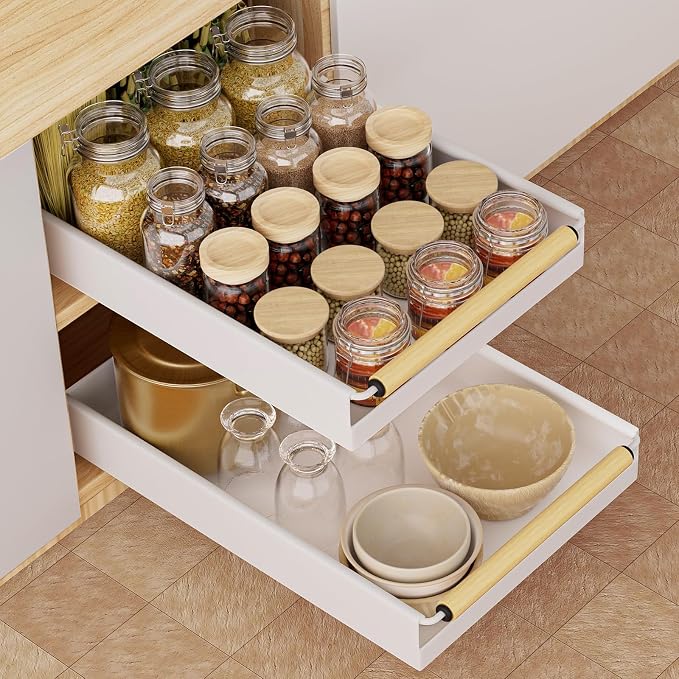 Pull out Cabinet Organizer, 16" Deep Pull Out Drawer for Kitchen Cabinets Adhesive with Nano Film, Slide out Cabinet Organizer Shelf for Pantry Bathroom Organization White - Image 8